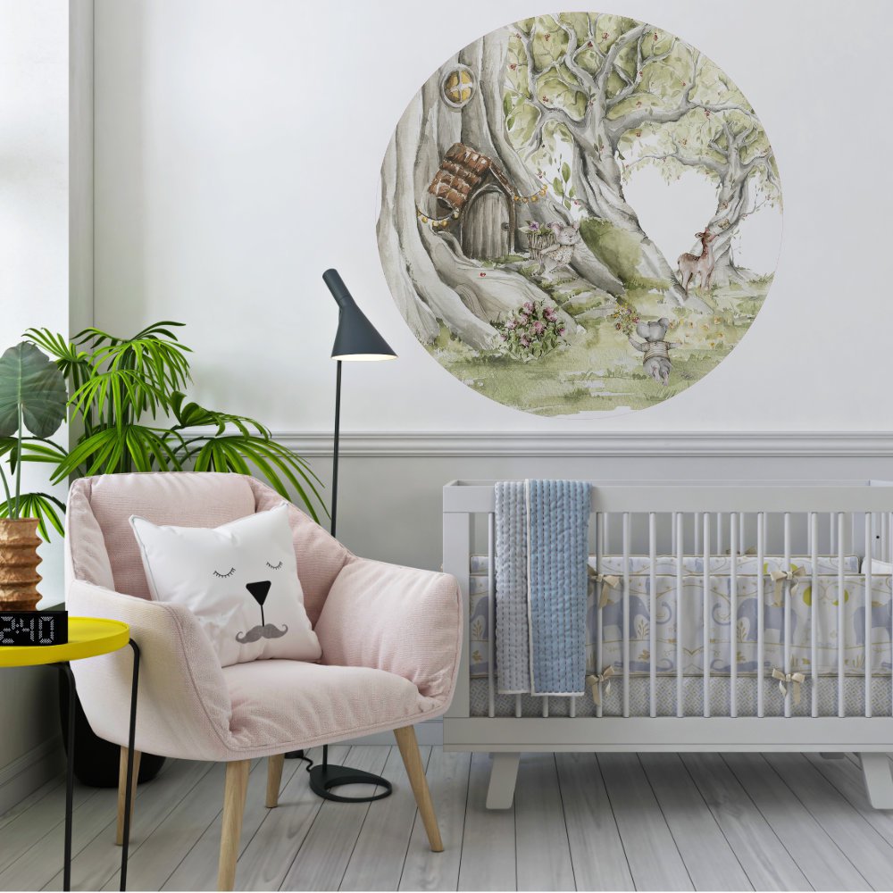 Papel pintado autoadhesivo círculo - Ratones en el bosque | habitación infantil | desde Ø 60 cm