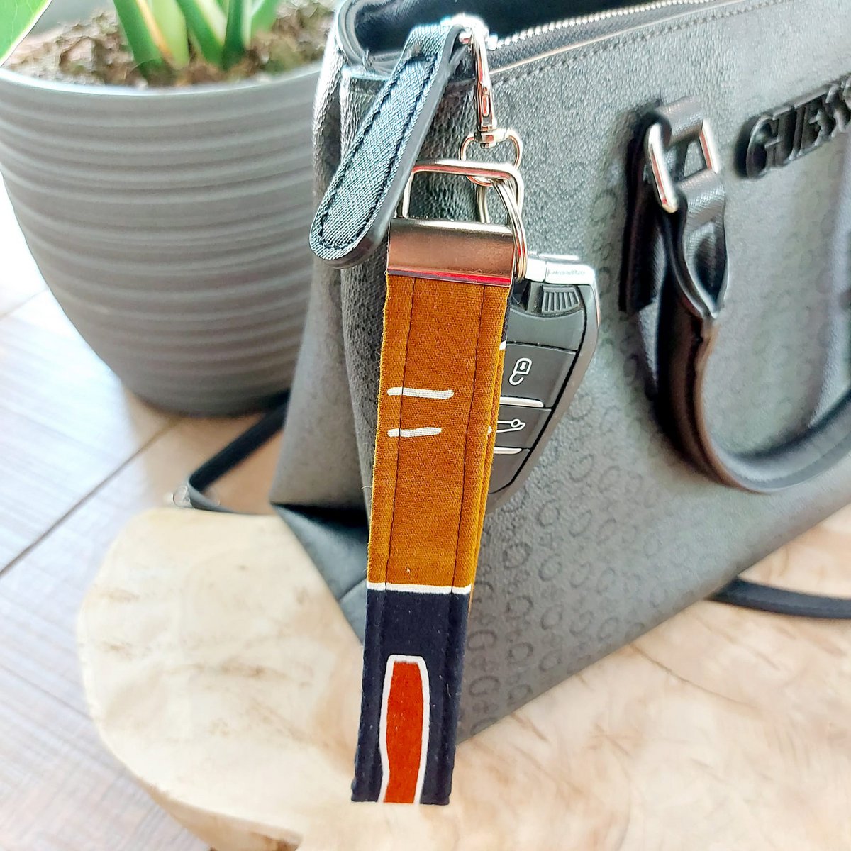 Afrikanischer Druck und Schlüsselanhänger aus Leder | Armband | Schlüsselhalter