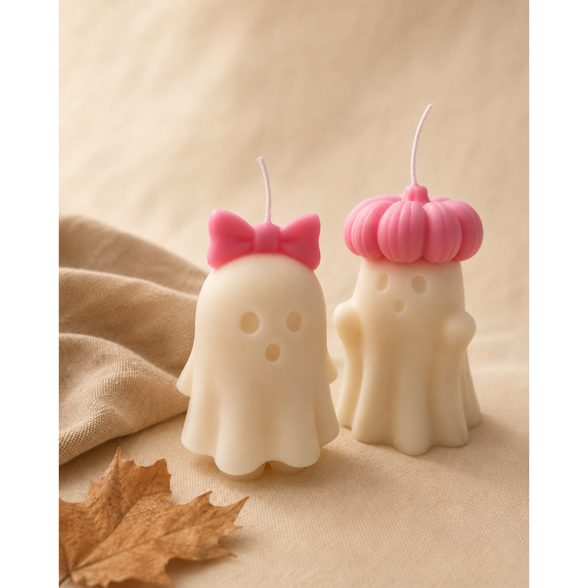 Pink Pumpkin Ghost kaars | koolzaadwas
