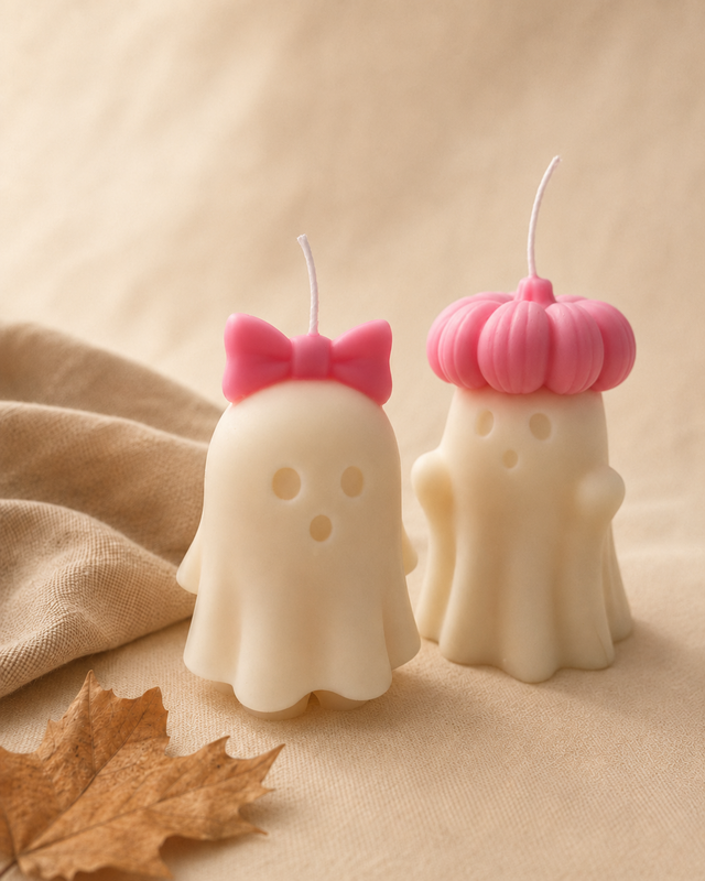 Pink Pumpkin Ghost kaars | koolzaadwas