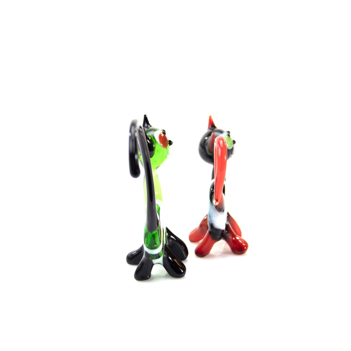 Glass cat - Black/Red/White - height 10 cm - Handmade