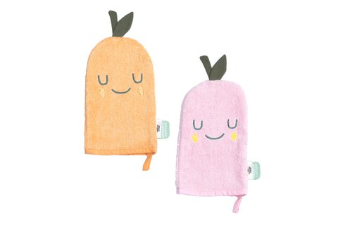 Terry Cotton Baby Washcloths 2-Set Mandarine