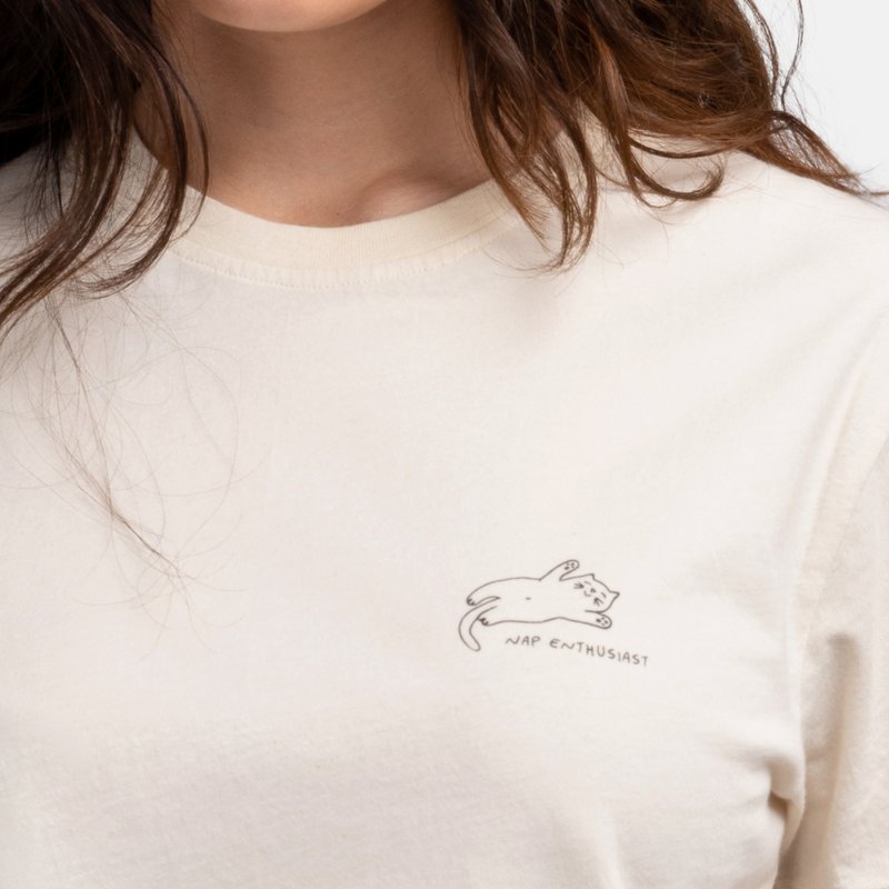 Organic T-shirt Cat Nap-Natural White Cotton T-shirt with NAP enthusiast print