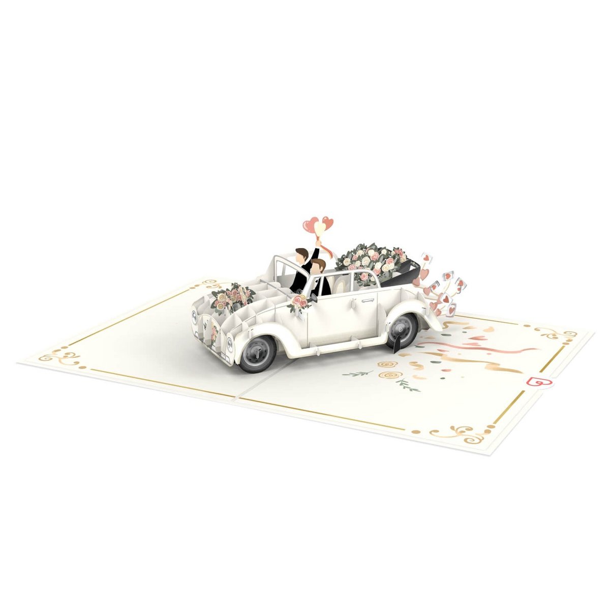 Trouwauto met pop-upkaart voor homoparen