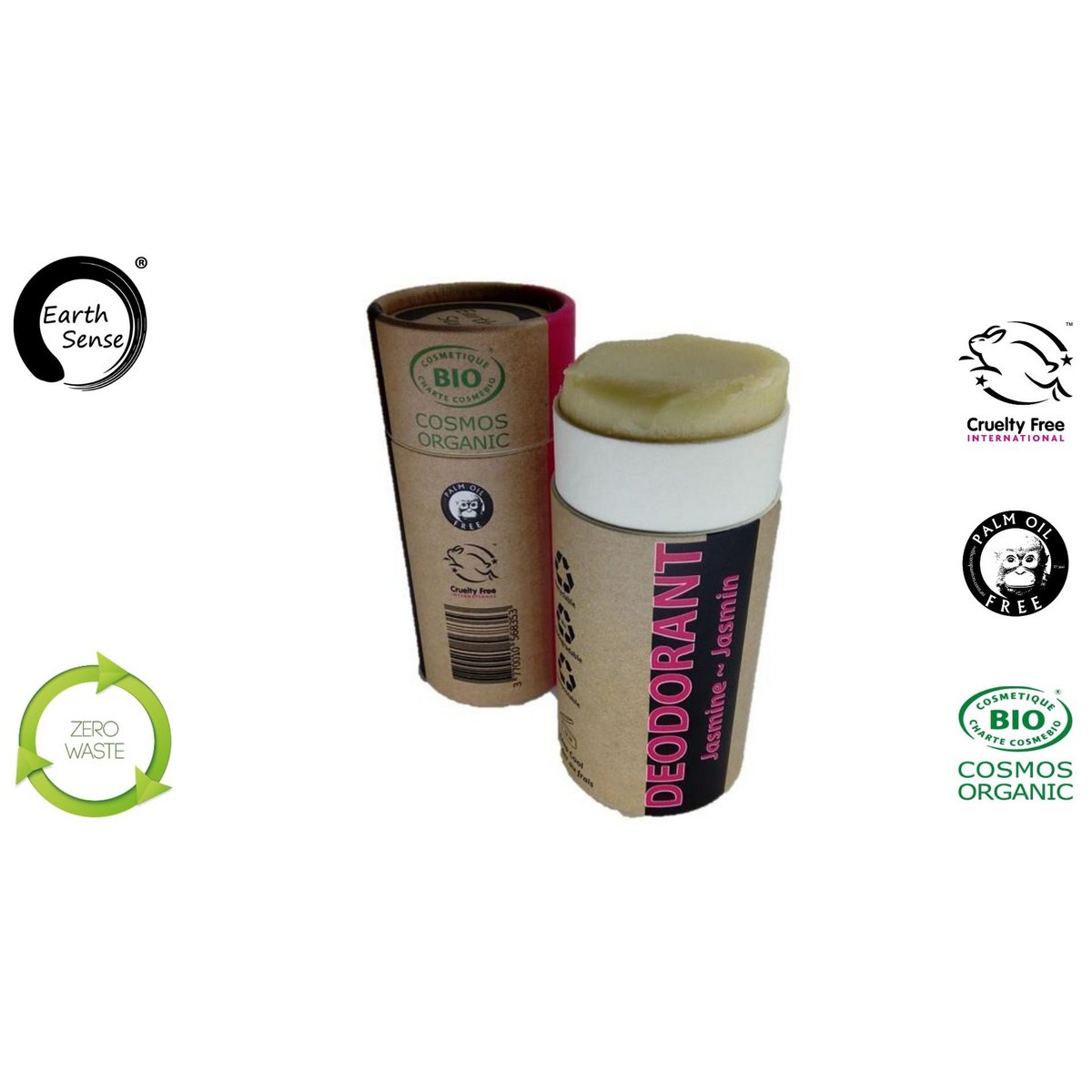 Organic Certified Natural Deodorant - Jasmine 100ml - I piece - 100% recycled paper packaging