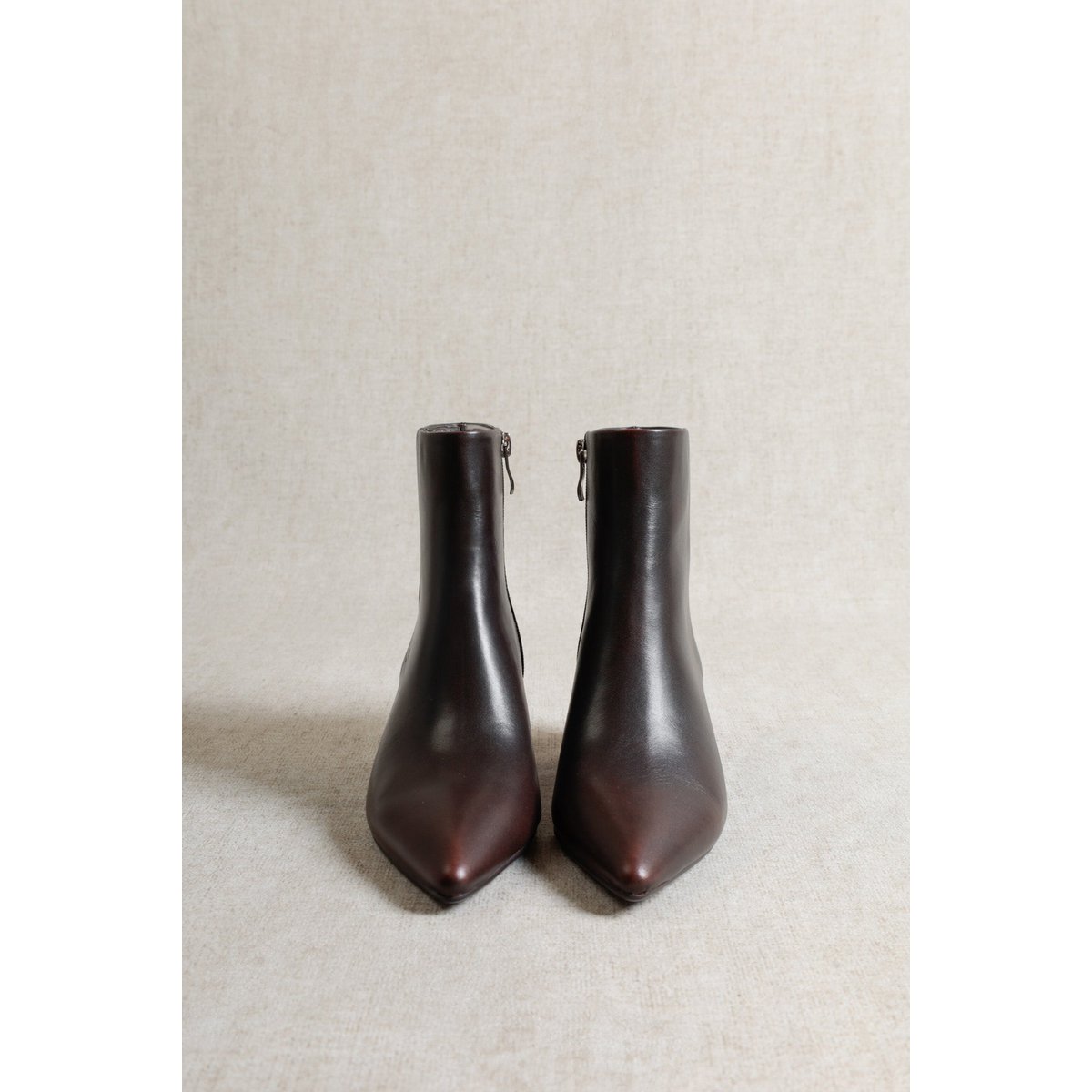 LINDA BROWNISH BRUSH – Pointed Nappa Heeled Boots