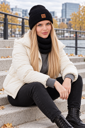 Ensemble bonnet et écharpe BRIGID - 100% laine mérinos - noir