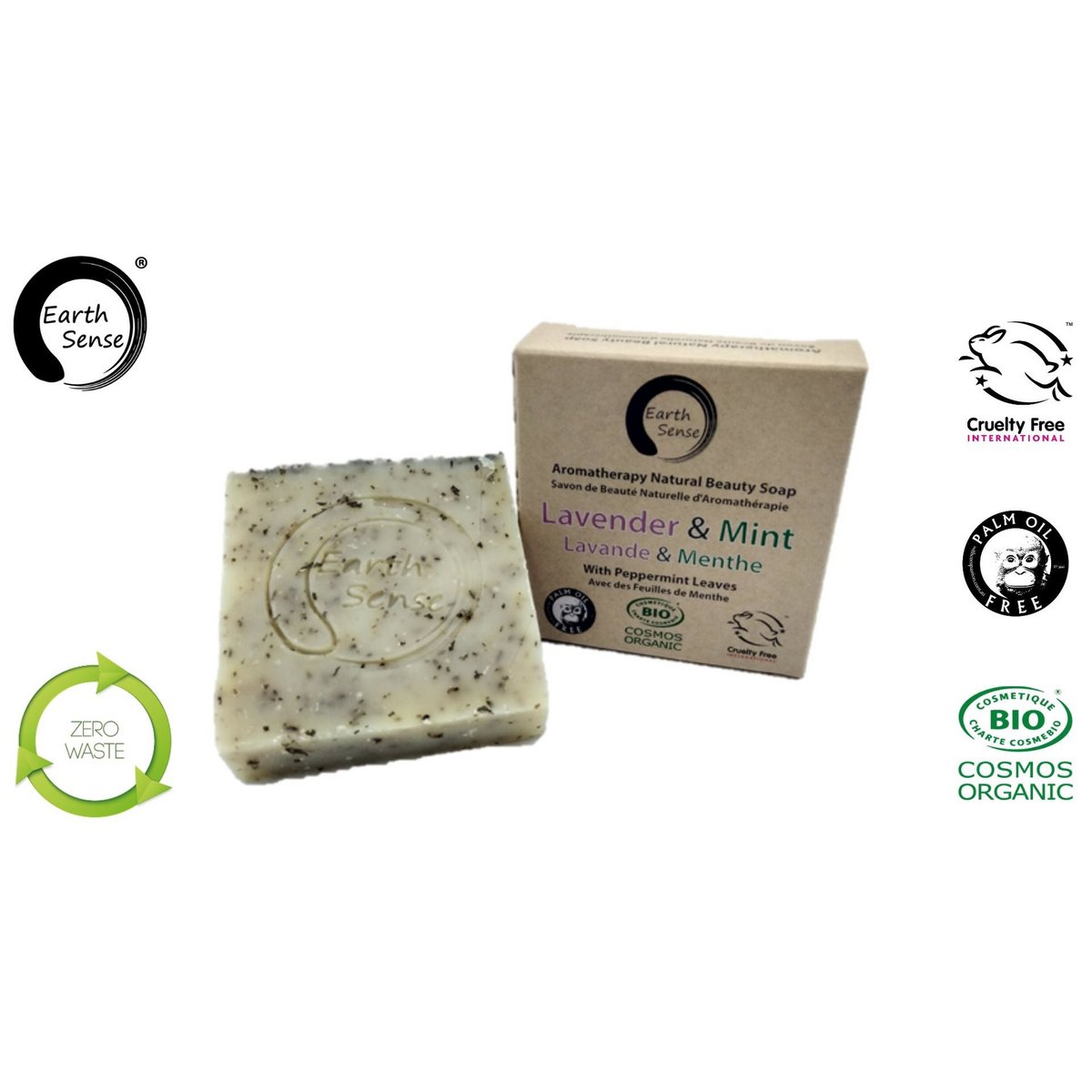 Organic Certified Solid Soap - Lavender & Mint with Shredded Mint Leaves 90g