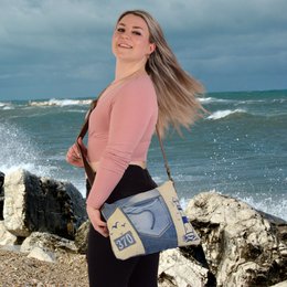 Borsa a tracolla sostenibile da donna Sunsa. Borsa a tracolla realizzata con jeans riciclati e tela (tela). Borsa a mano in stile retrò vintage. Borsa a tracolla per donna.