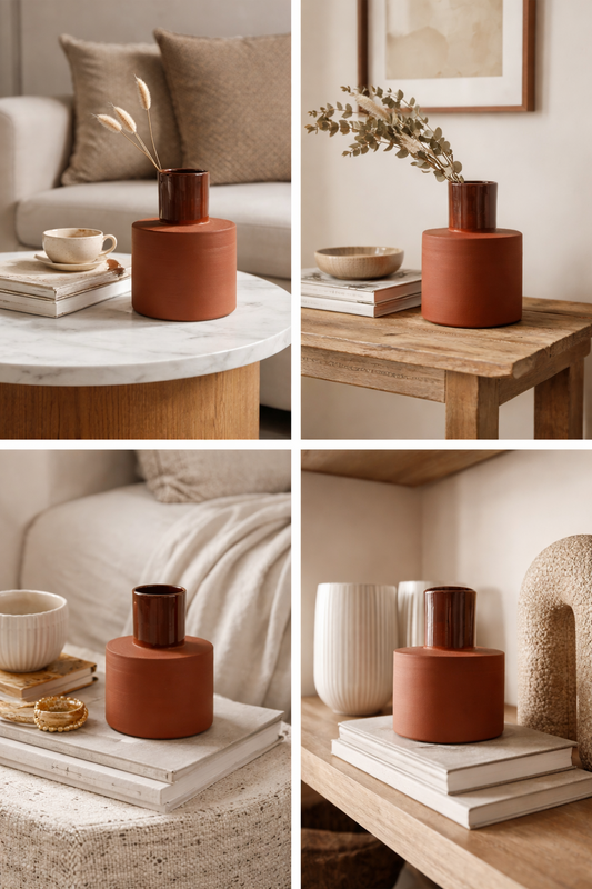 Terra Säulenvase – handgefertigte Keramikvase aus rotem Ton (16,5 cm)