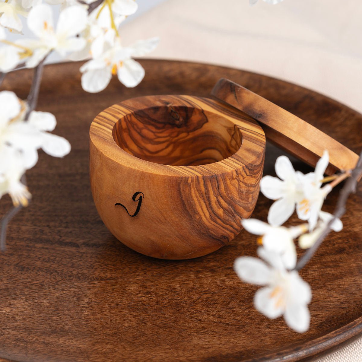 Luxury Handmade Olive Wood Shaving Bowl – 10cm Diameter