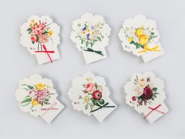 Colorful floral bouquet greeting cards with various flower arrangements including roses, daisies, and other blooms.