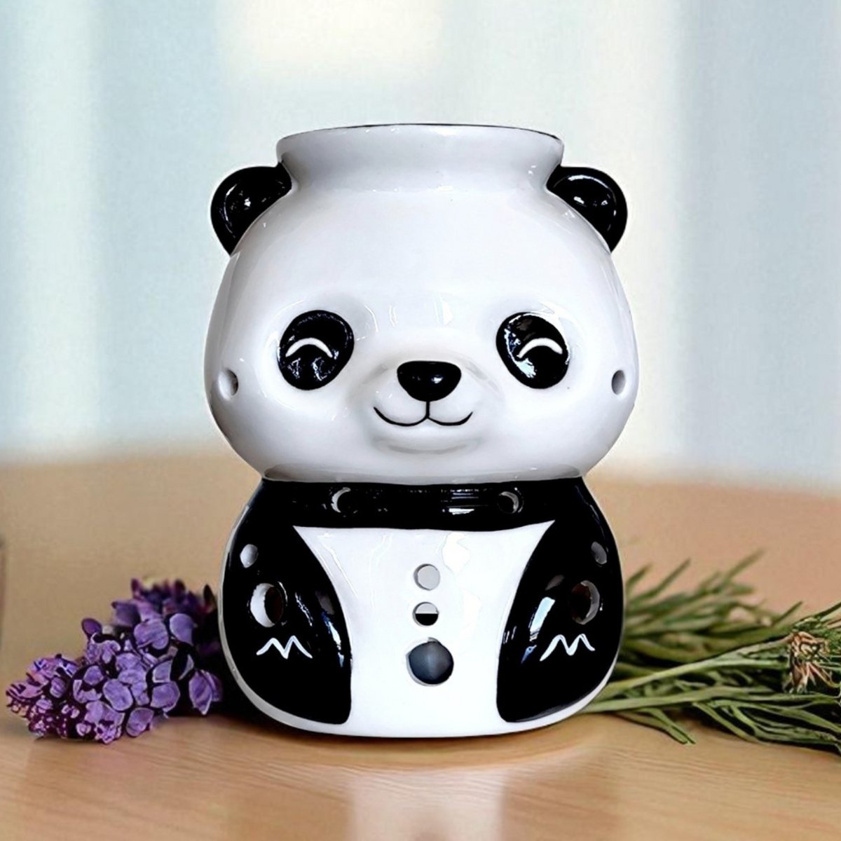 Brûle-Parfum Panda en Céramique Peinte à la Main – Diffuseur Huiles Essentielles, Cires ou Parfums – 12,5 cm – Ambiance Cocooning Zen – Objet Déco Mignon & Bien-Être
