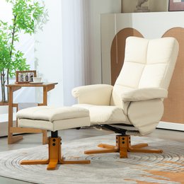 Relaxation chair with stool, 360° rotating TV chair with reclining function, reading chair for bedroom, living room, faux leather, brown