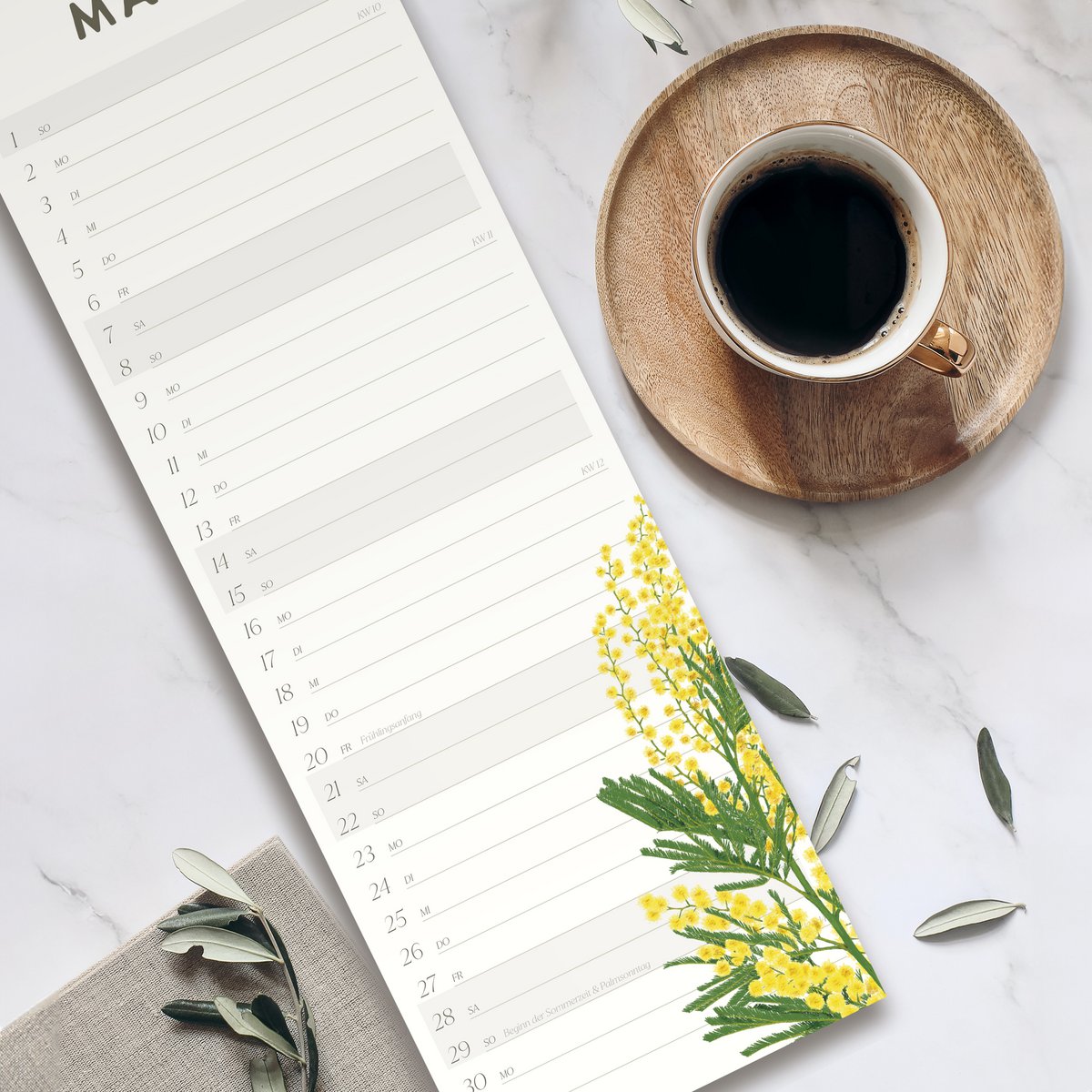 Wandkalender 2026 mit handgezeichneten Blumen, FSC