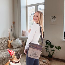 Sunsa Damen Umhängetasche. Schultertasche in Vintage Stil. Handtasche aus Canvas ( Segeltuch). kleine Crossbody Tasche für Frauen mit Hund Motiv Bag Dog