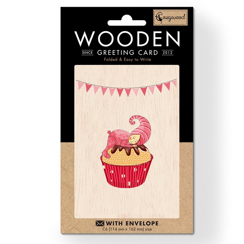 Pink Cupcake Fødselsdag Babyshower Dåb Nyfødt Træ foldet lykønskningskort