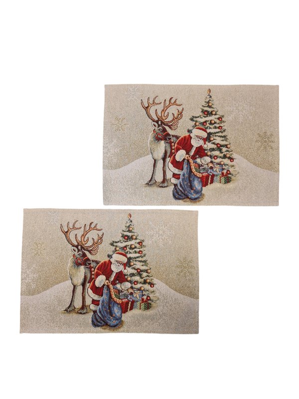 Mantel individual de desayuno navideño de Papá Noel en Gobelin