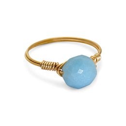 This ring features a round amazonite stone set in a gold-tone metal band. The ring has a simple, elegant design and is part of the Balance Story collection. It is available in sizes 16, 17, 18, and one size S (15-18) and one size L (18-22).