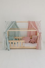 Muslin Boho Canopy with lace over the bed, House bed tent for children's room | Curtains for montessori bed |Toddler Bed Canopy, mint decor