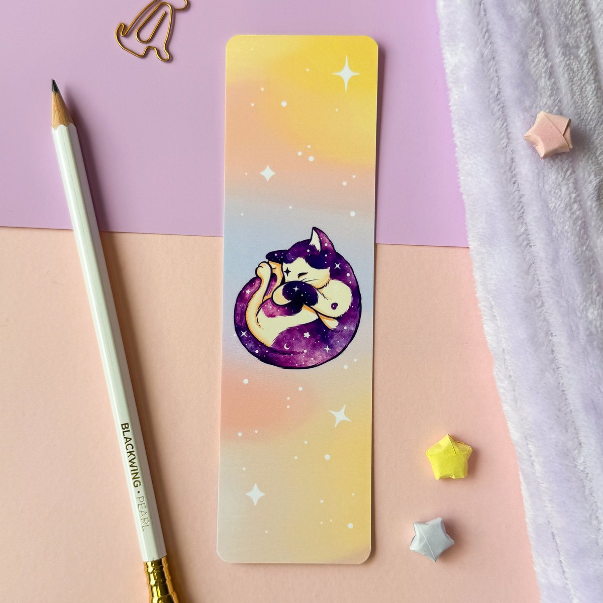 Laminiertes Lesezeichen „Galaxy Cat“.