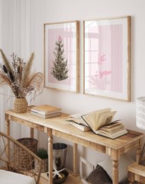 Plakat juletræ med lyserøde bånd, lyserød juleplakat, juletræplakat, lyserød buer udskrivning, lyserød juledekor