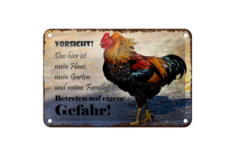 Tin sign note 18x12cm chicken beware of my house decoration