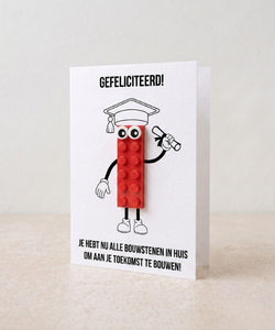 Briefkaart ter ere van afstuderen – Bouwsteen LEGO