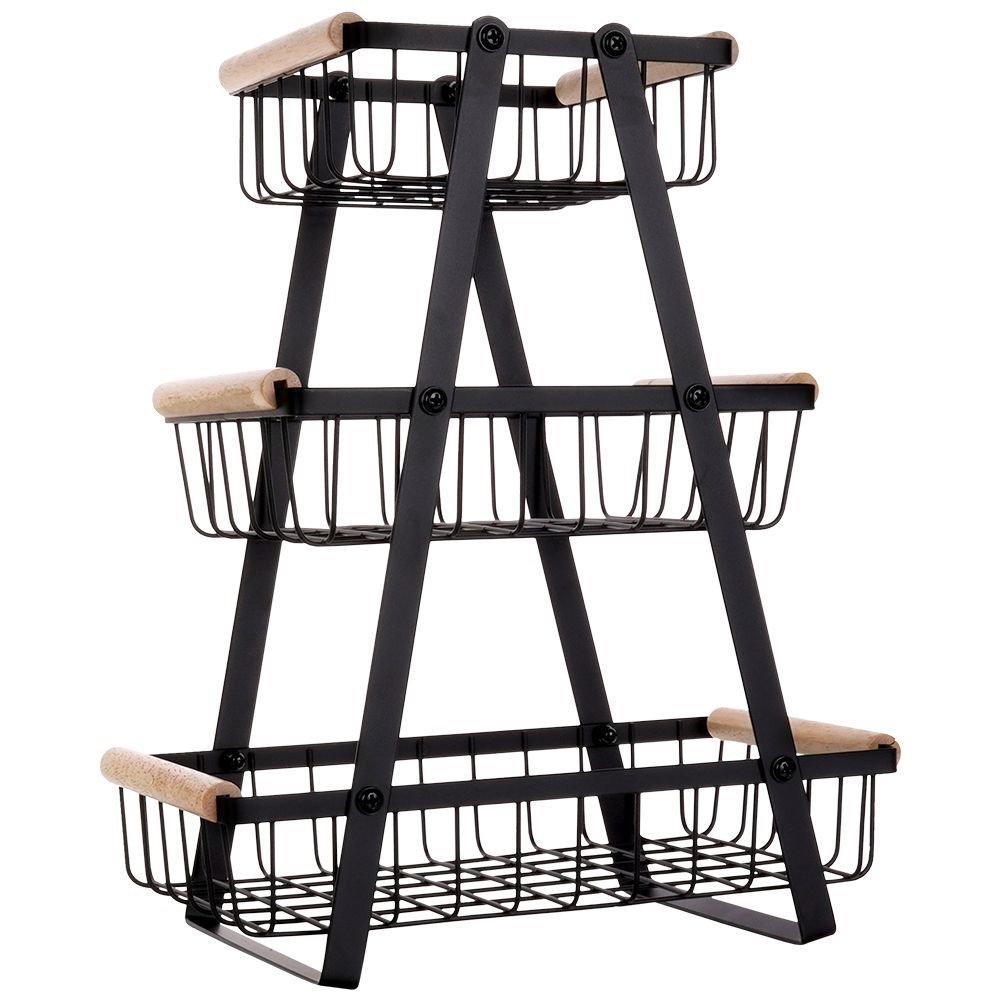 Fruit Basket Metal Black 3-Level