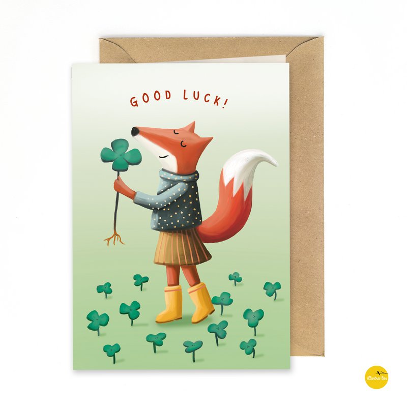 wenskaart vosje good luck - succes