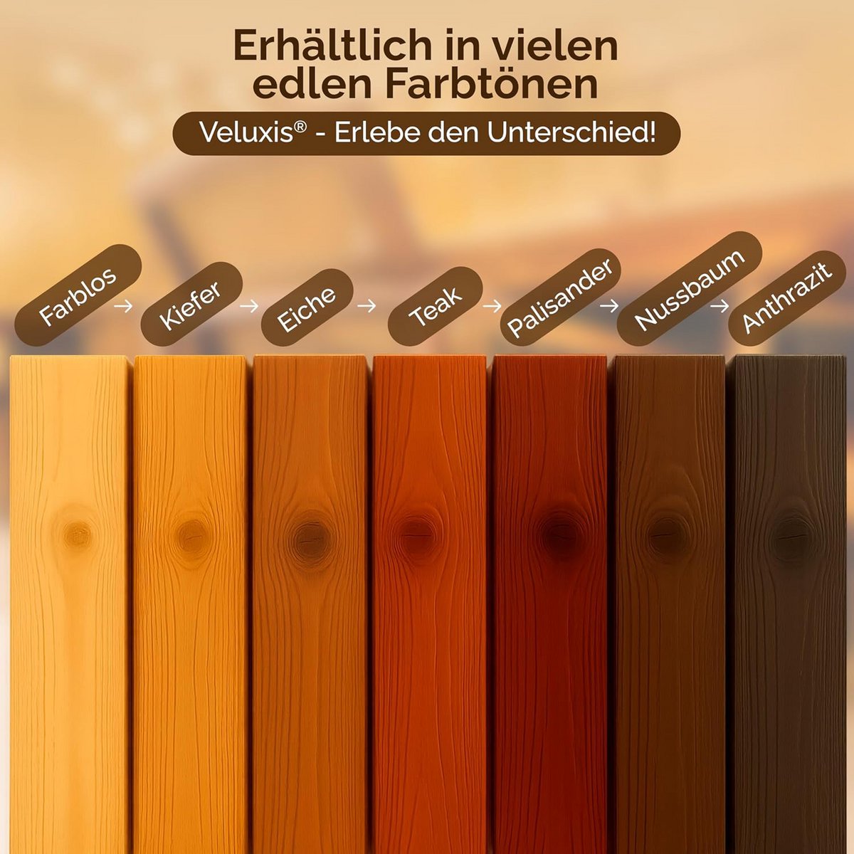 Veluxis® Hochwertige Holzlasur für Innen und Außen - 2,5 Liter, seidenglänzend, lösemittelfrei und UV-stabil, wetterfest - Made in Germany (Kiefer)