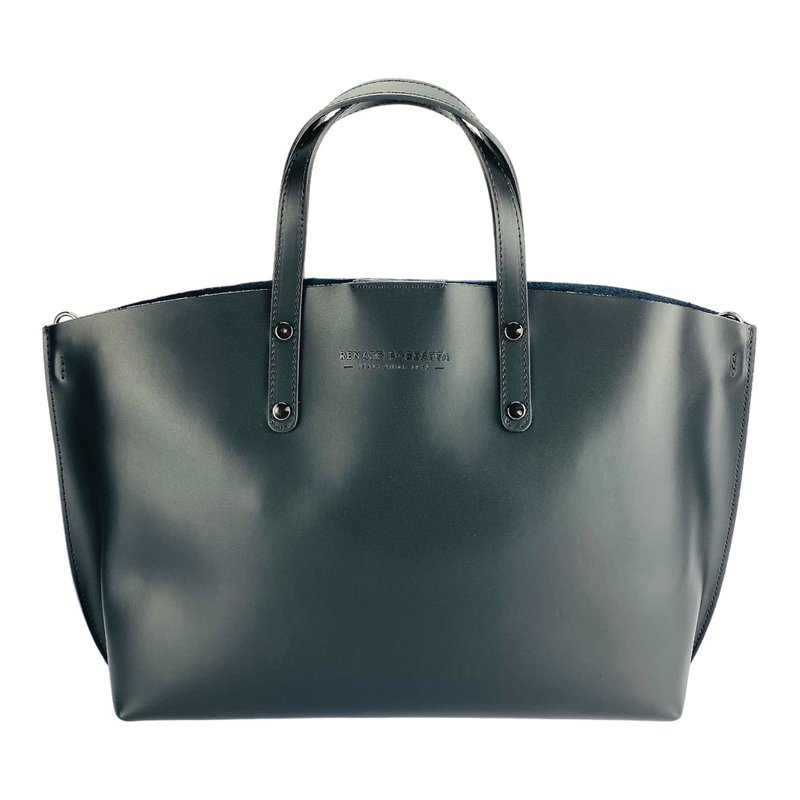 RB1024A | Damehåndtaske i ægte læder Fremstillet i Italien med aftagelig skulderrem. Stor indvendig aftagelig taske. Poleret gunmetal tilbehør - Sort farve - Mål: 48x31x11 cm