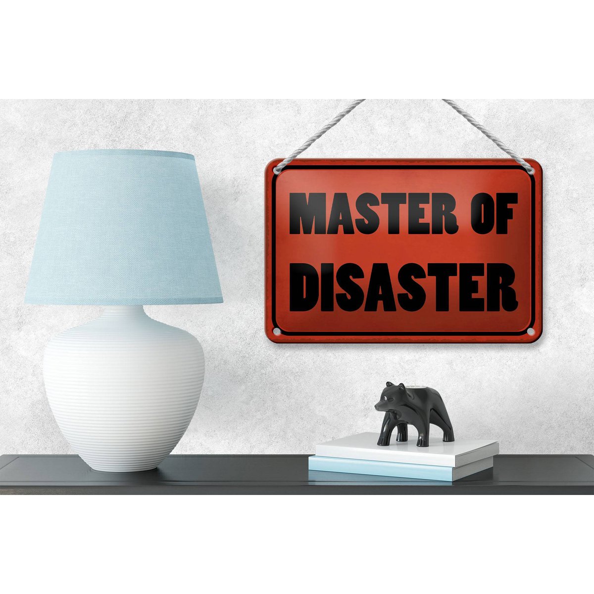 Tin sign saying 18x12cm Master of Disaster gift decoration