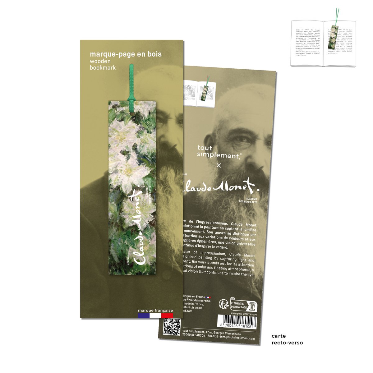 Clematis wooden bookmark - Claude Monet
