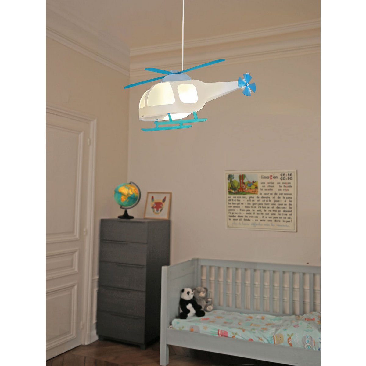 LAMPE SUSPENDUE ENFANT HÉLICOPTÈRE BLANC ET TURQUOISE