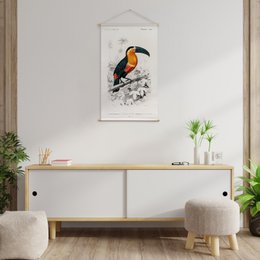 Tekstylny plakat ze skórzanym sznurkiem - Ilustracja Tukan D'Orbigny 65x45 cm - tkanina ścienna