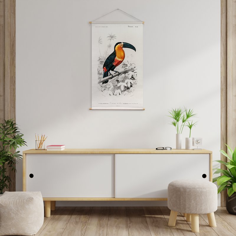 Textilplakat mit Lederband - Illustration Toucan D'Orbigny 65x45 cm - Wandtuch