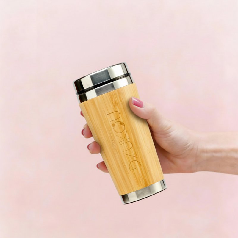 Kaffekrus i rustfrit stål med bambusfinish – 490 ml