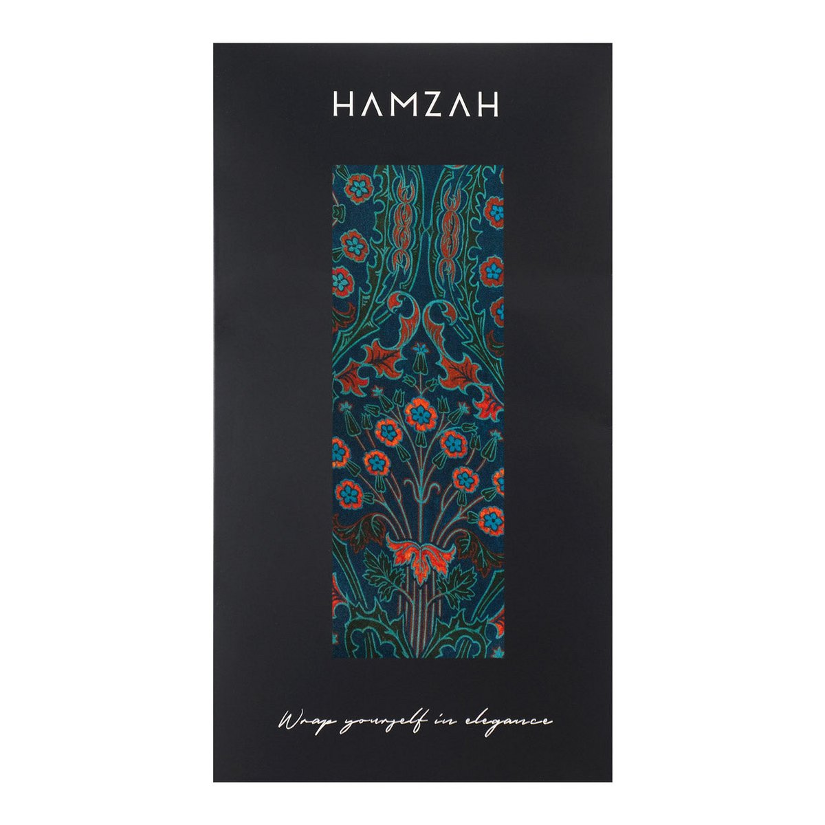 Zijden sjaal van bloemenprint in groenblauw en rode natuur