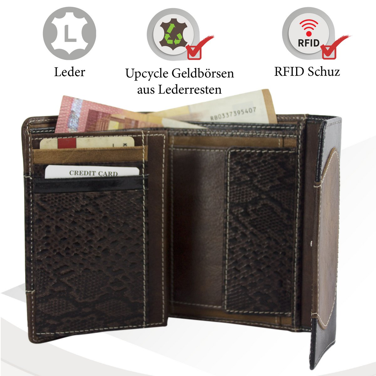Sunsa damesportemonnee. Leren portemonnee. Portemonnee met RFID-bescherming. Portemonnee gemaakt van overgebleven leer. middelgrote portemonnee voor dames met veel creditcardvakjes - portemonnee voor dames, cadeau-idee