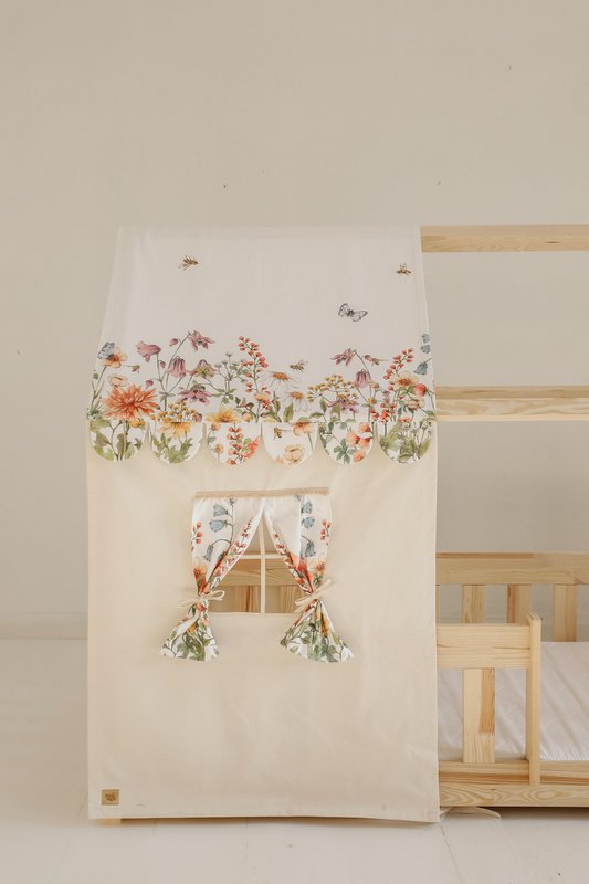 Canopy over bed in the shape of a house "Wilde flower", baby crib house, Decoration for girl's room, personalized baby houses