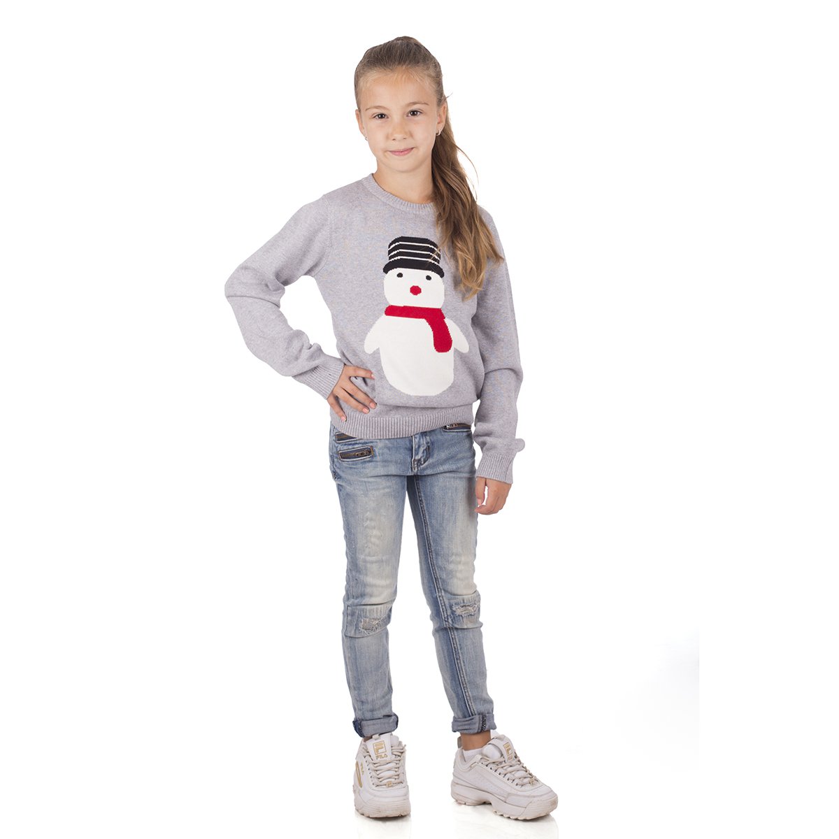 Christmas Sweater Kids - Snowman Grey