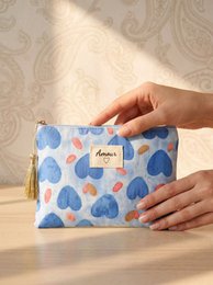 Toilettas etui 14x20 cm bedrukte harten Love gift pompon