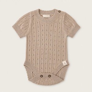 Baumwoll-Pointelle-Strampler – Beige