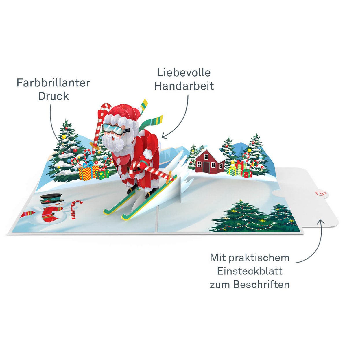 Kerstman op ski's pop-upkaart
