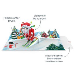 Tarjeta desplegable Papá Noel sobre esquís