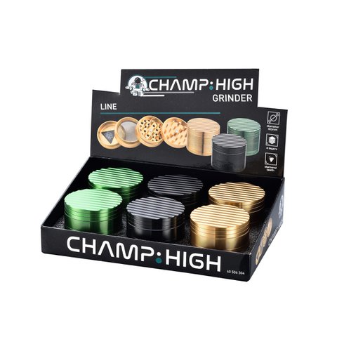 Display of 6 lined spice mills - Green, Black and Gold