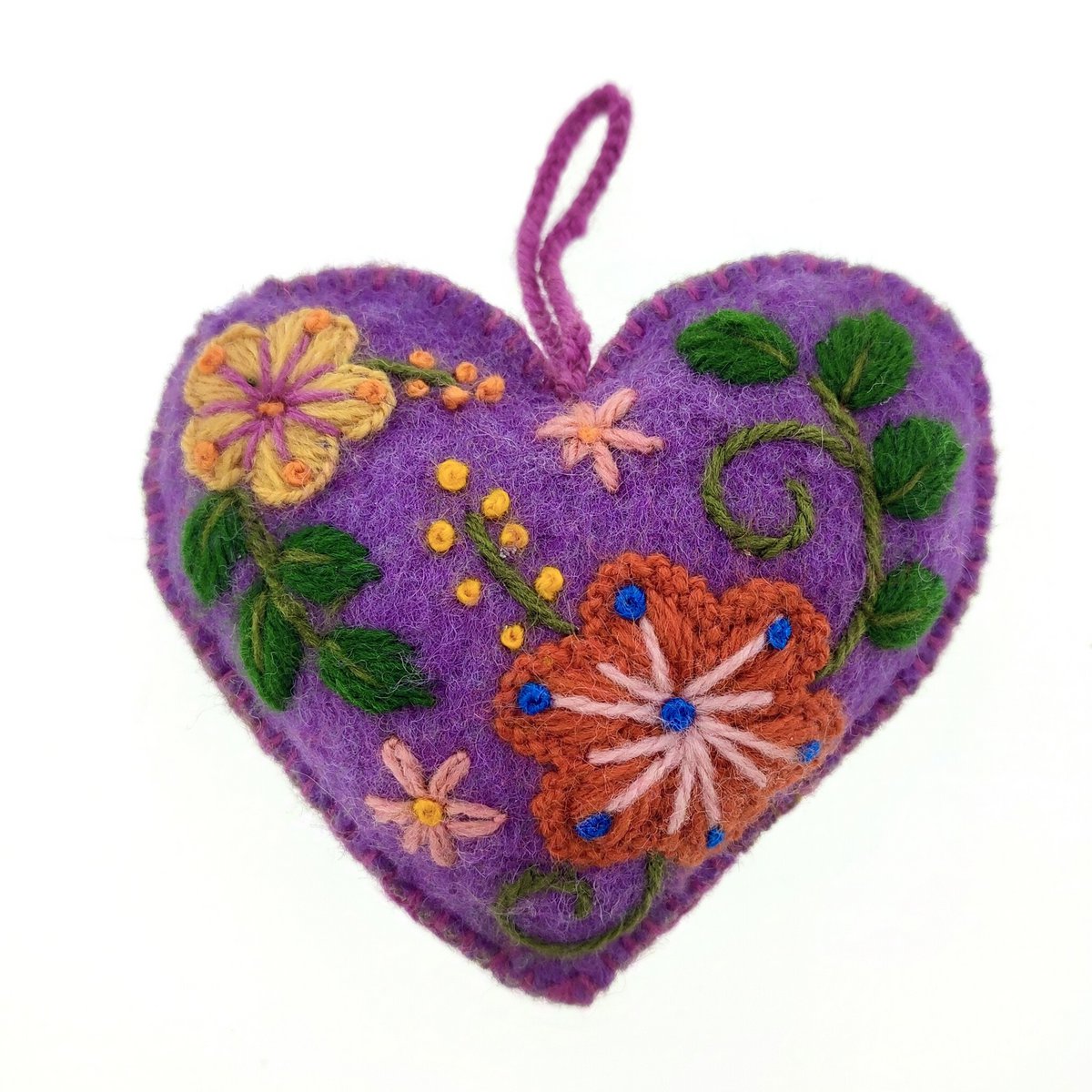 Adorno de corazón, multicolor, 100% lana de oveja