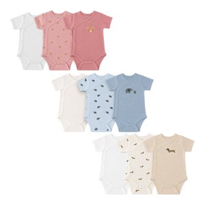 Baby Body Kurzarm » Kurzarmbody » Wickelbody 3er Pack » Strampelanzug / Strampler 100% Baumwolle