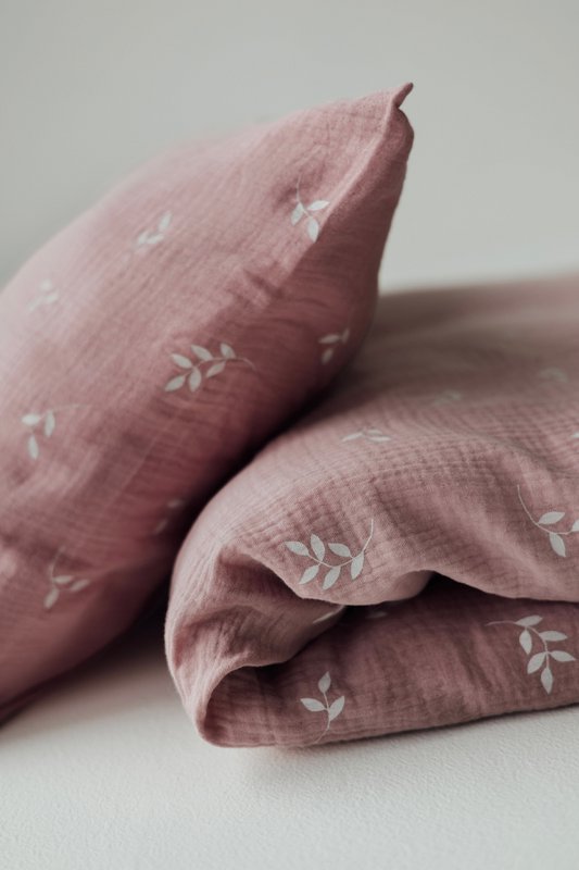 Tisu Baby Duvet Cover & Pillowcase, Blush Leaves
